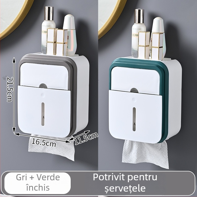 Cutie montată pe perete pentru hârtie igienică, din PP, impermeabilă, fără găuri, model 03, pentru baie.