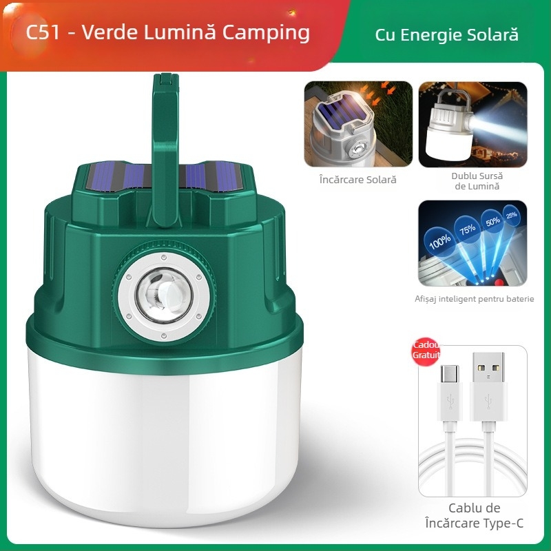 Lampă de camping LED, reîncărcabilă, 3,7V, 10W, întrerupător manual