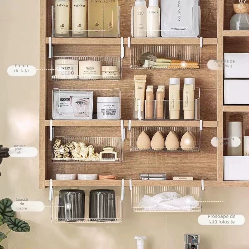 Coș suspendat sub masă – tip cârlig, PET transparent + fier, 1 etaj, multifuncțional