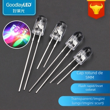 Perle LED F5/5mm, cap rotund transparent, flash multicolor rapid și lent, flux luminos 2000–3000 lm (20 mA; 1.8–2.2 V; 0.06 W; CRI 80–90)