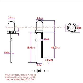Indicator LED cu conectare directă, 20 mA, 1.8–2.2 V, 0.06 W, cip Sanan, unghi de vizualizare 30°