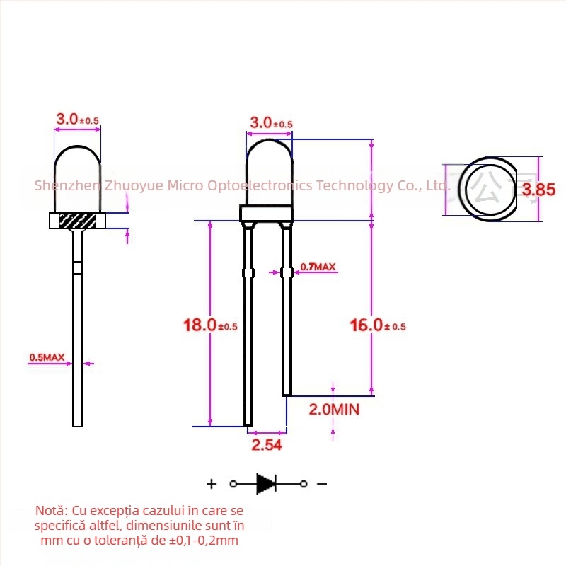 Indicator LED cu conectare directă, 20 mA, 1.8–2.2 V, 0.06 W, cip Sanan, unghi de vizualizare 30°