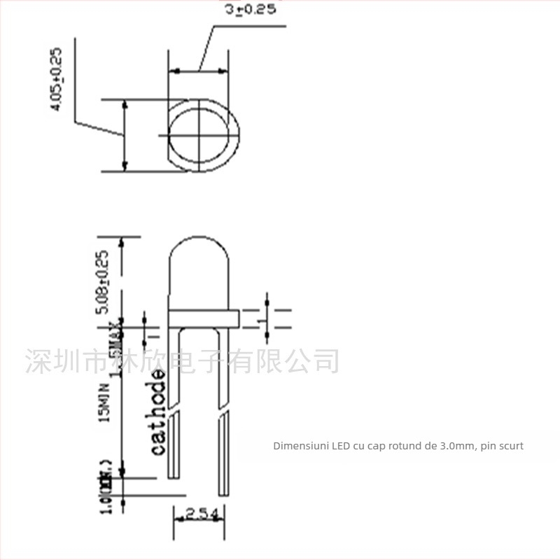 Bead LED cu priză, portocaliu, cap rotund 3.0 mm, tensiune de funcționare 2.0 V, curent 20 mA, lungime de undă 600–610 nm, fascicul 30°, cip San'an