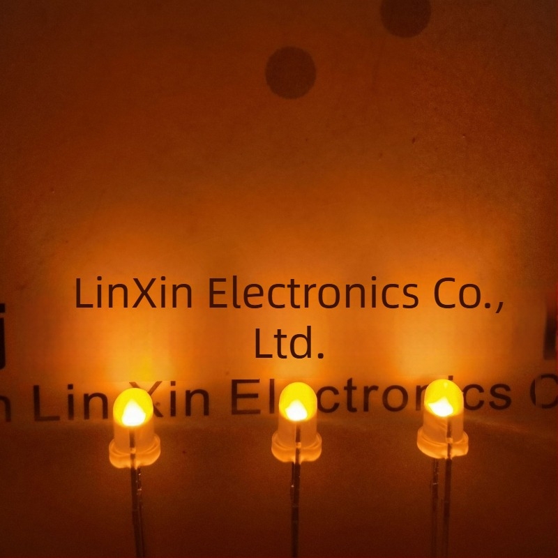 Bead LED cu priză, portocaliu, cap rotund 3.0 mm, tensiune de funcționare 2.0 V, curent 20 mA, lungime de undă 600–610 nm, fascicul 30°, cip San'an