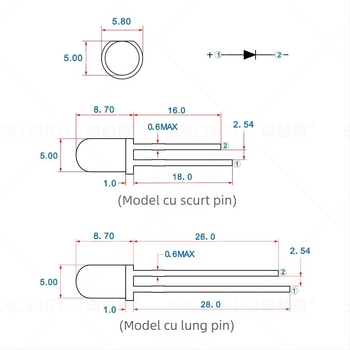F5 bob LED lampă, curent 20 mA, 3.0–3.4 V, 0.06 W, fascicul 20°, cip Sanan
