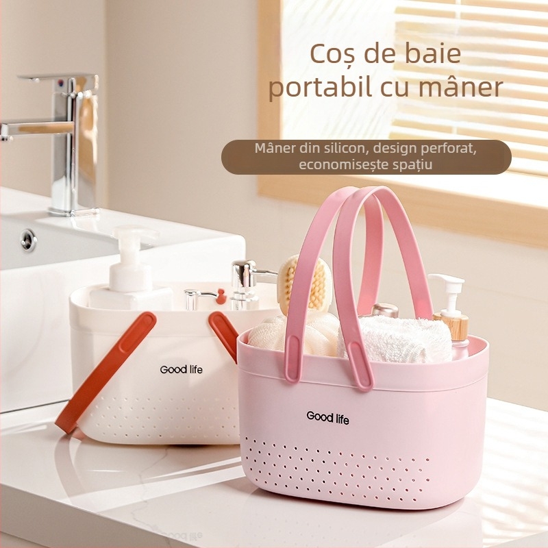 Coș de baie din plastic PP, portabil, organizator de depozitare pentru baie; soluție multifuncțională pentru cosmetice, bijuterii, cărți și rechizite