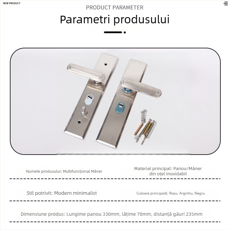 Încuietoare de ușă cu mâner din oțel inoxidabil 304 – Huaxin 015, pentru uși de securitate, stil modern minimalist