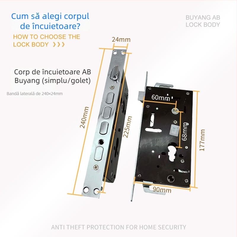 Corp de închidere pentru ușă Buyang – corp cu mâner de încuietoare, metal, pentru uși anti-furt, vile și uși din lemn, stil modern minimalist (Brand: Buyang; Tip: încuietoare cu mâner; Material: Fier; Domeniu: uși anti-furt/vile/lemn; Stil: modern minimali