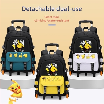 Rucsac cu trolier pentru școala primară, unisex, cu șase roți pentru urcarea scărilor, mâner detașabil, material Oxford, model anime, Xin zhuorun