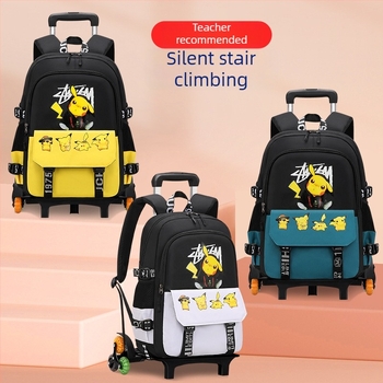 Rucsac cu trolier pentru școala primară, unisex, cu șase roți pentru urcarea scărilor, mâner detașabil, material Oxford, model anime, Xin zhuorun