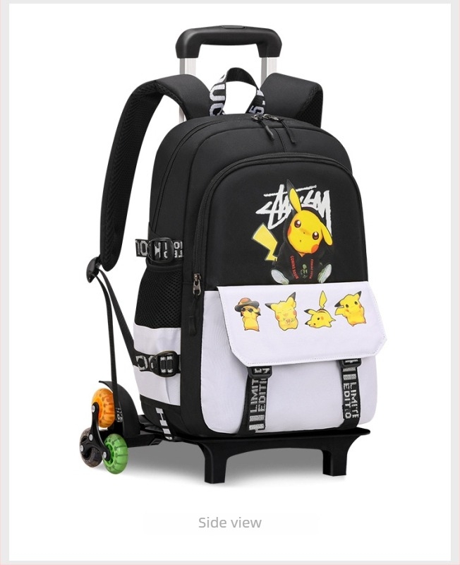 Rucsac cu trolier pentru școala primară, unisex, cu șase roți pentru urcarea scărilor, mâner detașabil, material Oxford, model anime, Xin zhuorun