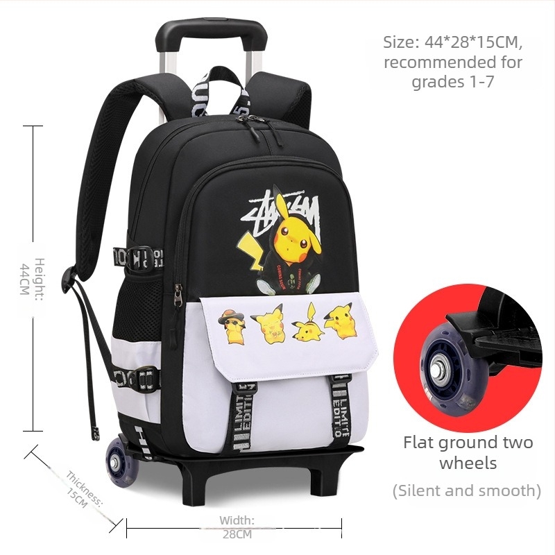 Rucsac cu trolier pentru școala primară, unisex, cu șase roți pentru urcarea scărilor, mâner detașabil, material Oxford, model anime, Xin zhuorun