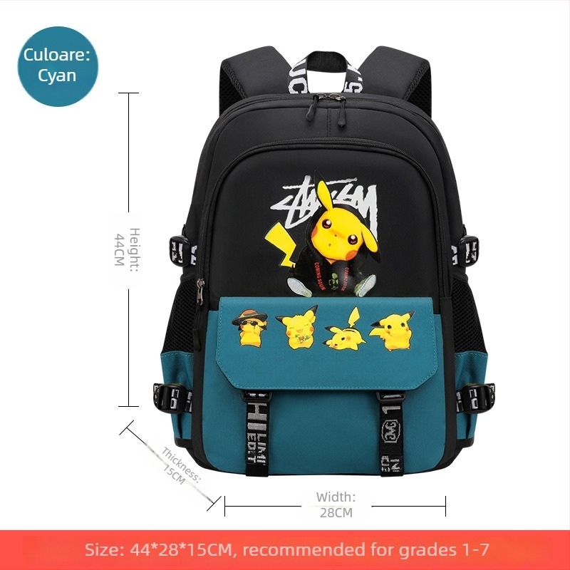 Rucsac cu trolier pentru școala primară, unisex, cu șase roți pentru urcarea scărilor, mâner detașabil, material Oxford, model anime, Xin zhuorun