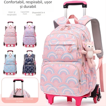 Natural Fish Geantă Școlară Detașabilă pentru Fete, Model 5159, Oxford Dungi cu Căptușeală Poliester, Rezistentă la Uzură, Anti-Furt, Rezistentă la Cutremure