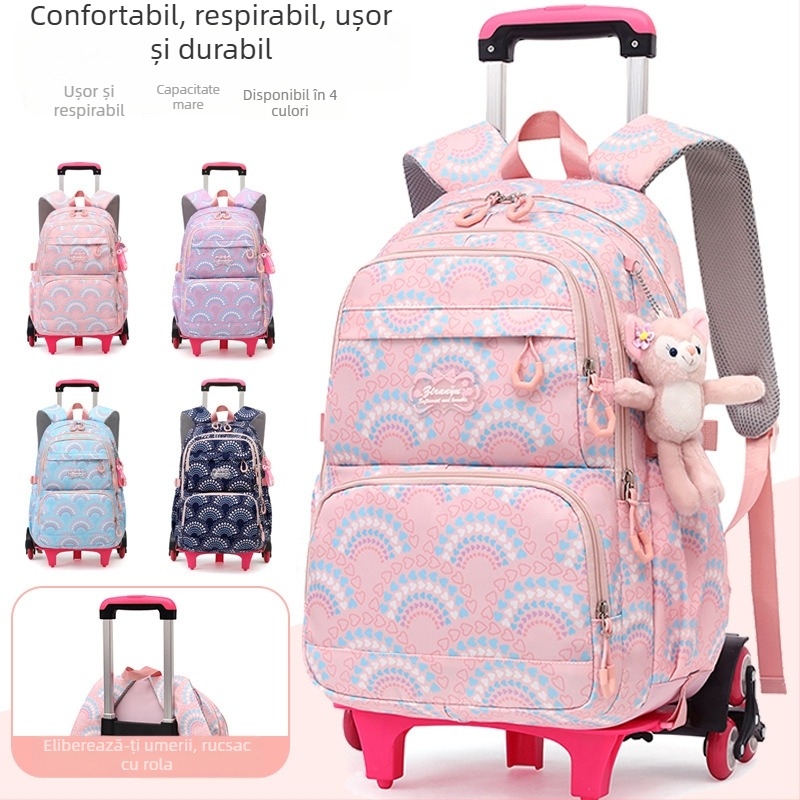 Natural Fish Geantă Școlară Detașabilă pentru Fete, Model 5159, Oxford Dungi cu Căptușeală Poliester, Rezistentă la Uzură, Anti-Furt, Rezistentă la Cutremure