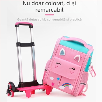 Rucsac școlar cu roți, din nylon, respirabil, impermeabil, rezistent la uzură, antifurt, curele de umăr curbate, roți cu direcție unică