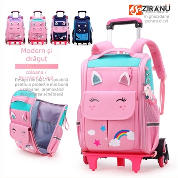 Rucsac școlar cu roți, din nylon, respirabil, impermeabil, rezistent la uzură, antifurt, curele de umăr curbate, roți cu direcție unică