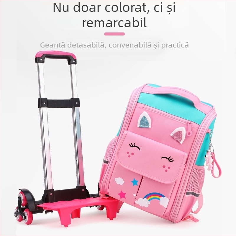 Rucsac școlar cu roți, din nylon, respirabil, impermeabil, rezistent la uzură, antifurt, curele de umăr curbate, roți cu direcție unică