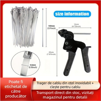 Legături pentru cabluri cu închidere automată pentru canale de cabluri, oțel inoxidabil 304, include clește, pachet 100 buc.