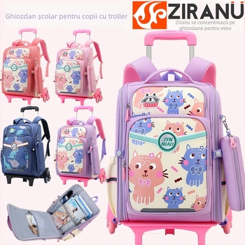 Geantă școlară cu roți pentru elevi din învățământ primar – ușoară, din nylon, impermeabilă, roți cu direcție unică, reduce încărcarea