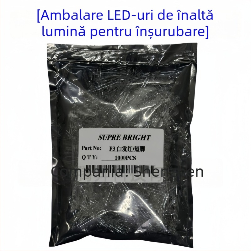 Perle LED F3 – înaltă luminozitate, 20 mA la 1.8–2.2 V, 0.06 W, cip San'an, unghi fascicul 30°