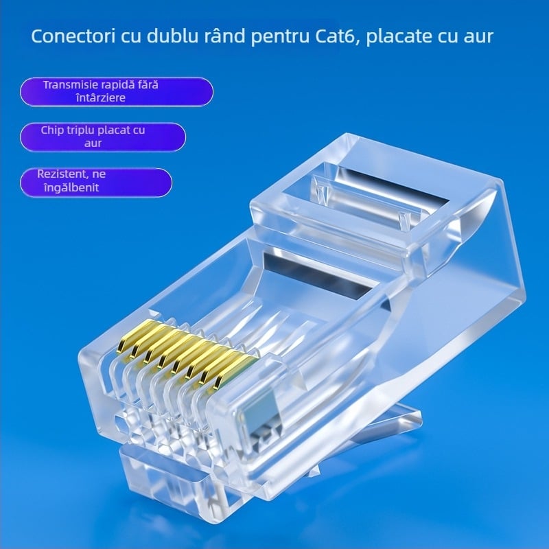 Conector RJ45 Cat6, 8 pini, placat cu aur, cupru pur