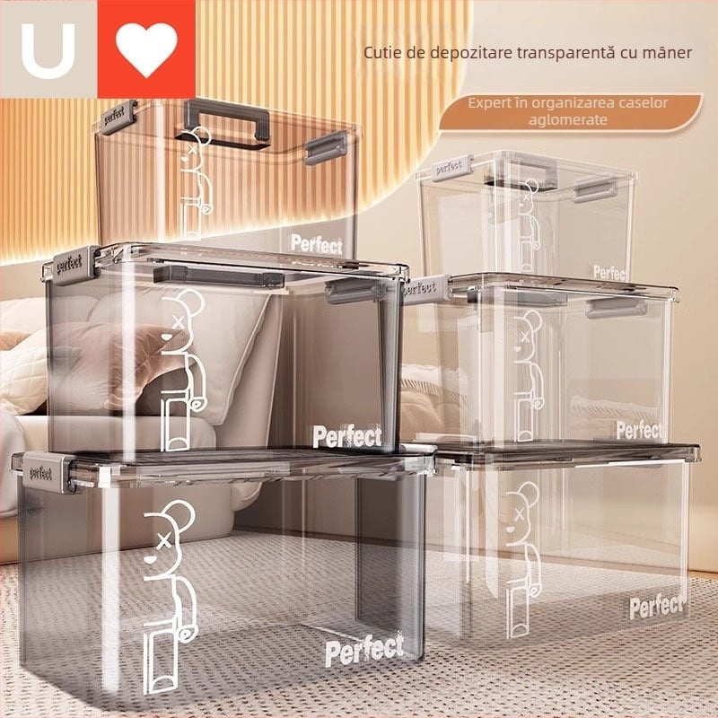 Cutie transparentă de depozitare din plastic pentru haine – portabilă, capacitate 5-10 L, material 100% nou