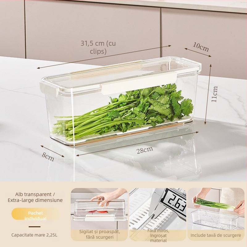 Cutie crisper pentru frigider – stil japonez, din plastic, portabil, păstrează prospețimea
