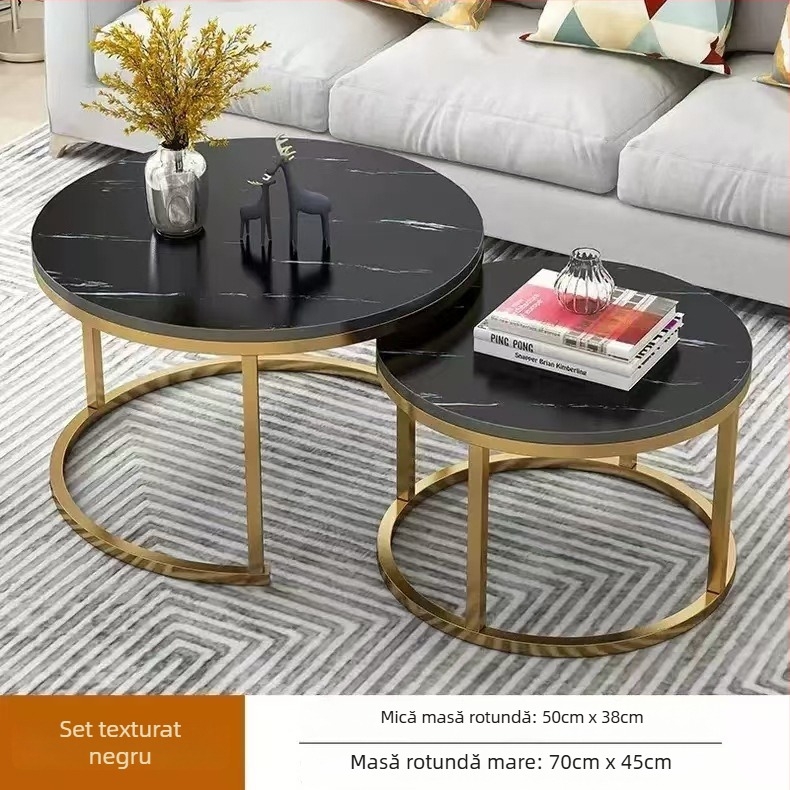 masă de cafea cu margine rotundă, cadru metalic, blat din placă de densitate, stil modern minimalist nordic, modelul 001, asamblare necesară.