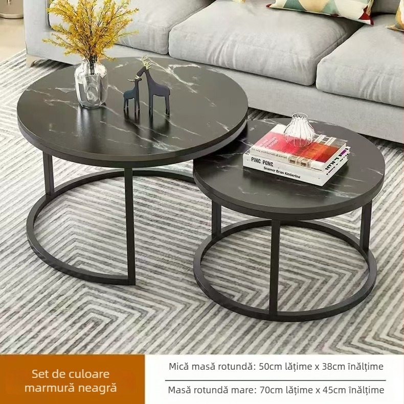 masă de cafea cu margine rotundă, cadru metalic, blat din placă de densitate, stil modern minimalist nordic, modelul 001, asamblare necesară.