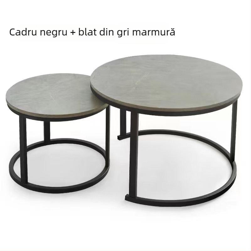 masă de cafea cu margine rotundă, cadru metalic, blat din placă de densitate, stil modern minimalist nordic, modelul 001, asamblare necesară.