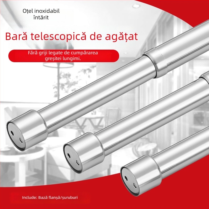 Bară telescopică din oțel inoxidabil pentru haine, pentru dulap, stil modern minimalist, finisaj lustruit