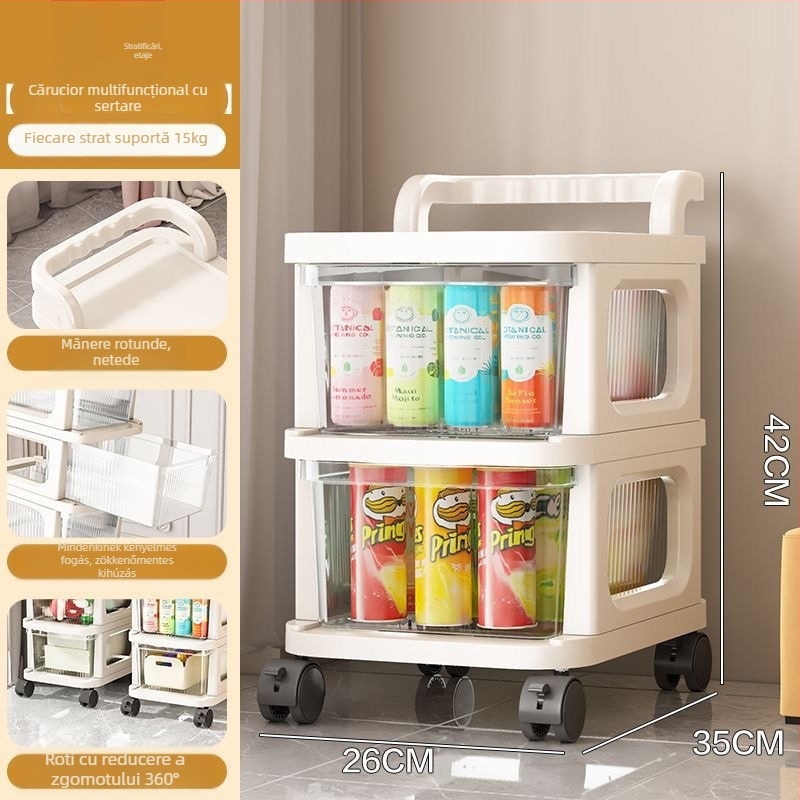 Raft plastic cu sertare pe role, 6 etaje, portabil, pentru podea, multifuncțional