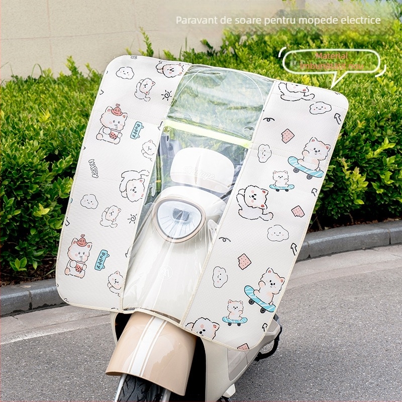 Protecție parbriz frontal pentru motocicletă electrică, membrană HD transparentă, material: folie de aluminiu + PVC, modelul 001, distanța dintre oglinzi până la 85 cm, protecție solară, pliabil