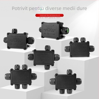Cutie de joncțiune LED impermeabilă pentru exterior, 1 intrare, 2 ieșiri, carcasă din plastic, model EW-M2068(S)-3T