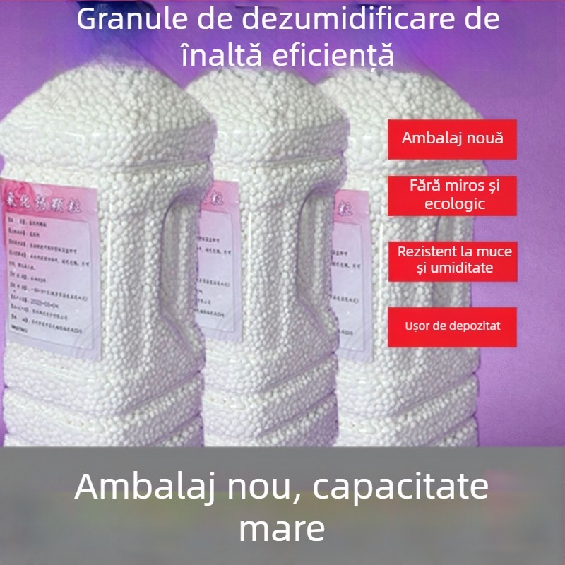 Granule de clorură de calciu – absorber de umiditate, ambalate în cutie pentru uz casnic