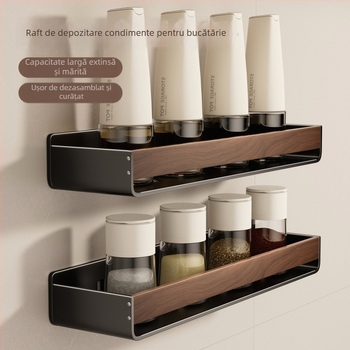 Bathboer Raft de bucătărie pentru condimente, multipurpose, din oțel-carbon + acrilic, montaj pe perete, fără găuri, stil simplu și modern