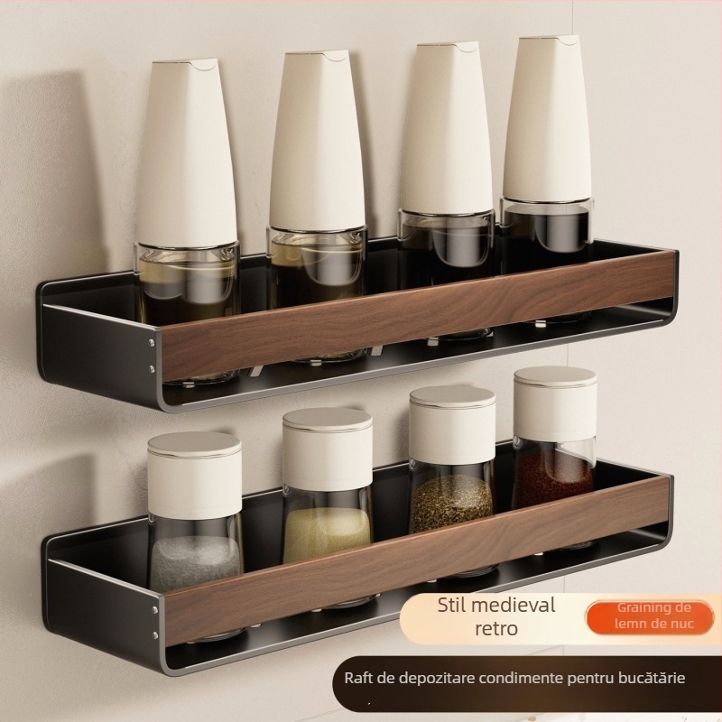 Bathboer Raft de bucătărie pentru condimente, multipurpose, din oțel-carbon + acrilic, montaj pe perete, fără găuri, stil simplu și modern