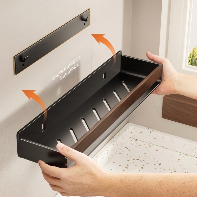 Bathboer Raft de bucătărie pentru condimente, multipurpose, din oțel-carbon + acrilic, montaj pe perete, fără găuri, stil simplu și modern