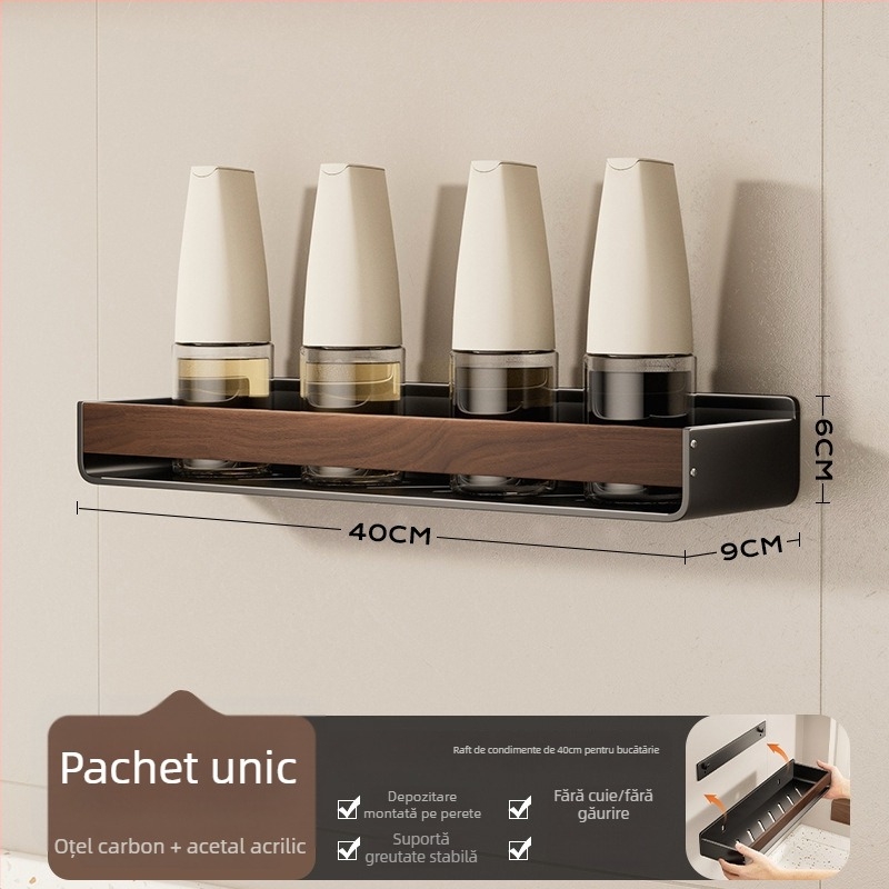 Bathboer Raft de bucătărie pentru condimente, multipurpose, din oțel-carbon + acrilic, montaj pe perete, fără găuri, stil simplu și modern