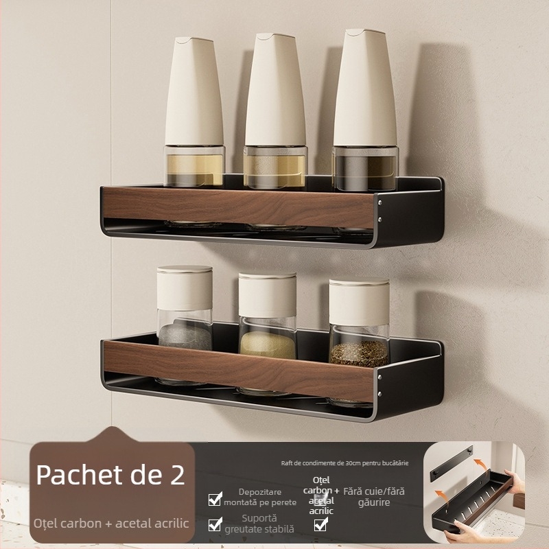 Bathboer Raft de bucătărie pentru condimente, multipurpose, din oțel-carbon + acrilic, montaj pe perete, fără găuri, stil simplu și modern
