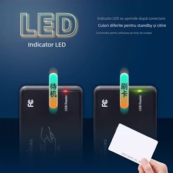 Cititor ICID pentru controlul accesului, dual‑frequency, USB fără driver, modul de emitere a cardurilor (Distanța de detecție 1-5; Timp de citire 0.5; Capacitate de stocare 1024)