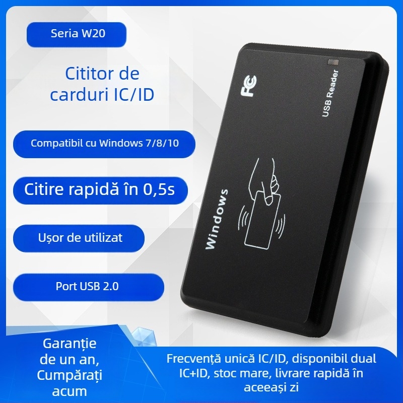 Cititor ICID pentru controlul accesului, dual‑frequency, USB fără driver, modul de emitere a cardurilor (Distanța de detecție 1-5; Timp de citire 0.5; Capacitate de stocare 1024)