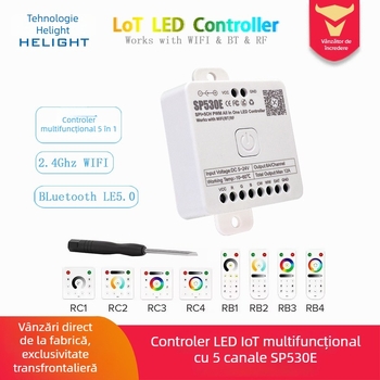 Controler LED IoT SP530E cu cip principal dual (Model SP530E, Brand HELIGHT, Tensiune DC5-24V, Metodă de control Bluetooth-app și telecomandă, Distanța de control 10-20 m)