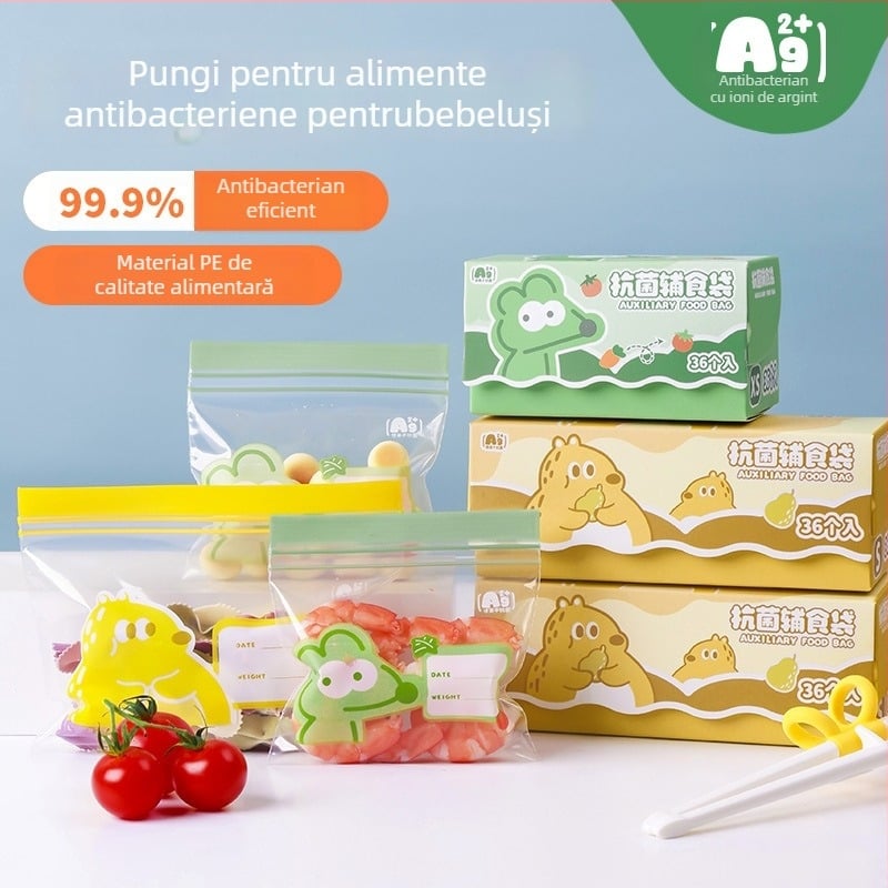 Sac sigilat pentru depozitarea alimentelor, antibacterian, PE de calitate alimentară; Material: PE; Lungime sigilare: 5–20 cm; Toleranță grosime: ±0.1–0.3 mm; 36 buc./cutie; Brand: Junyu.