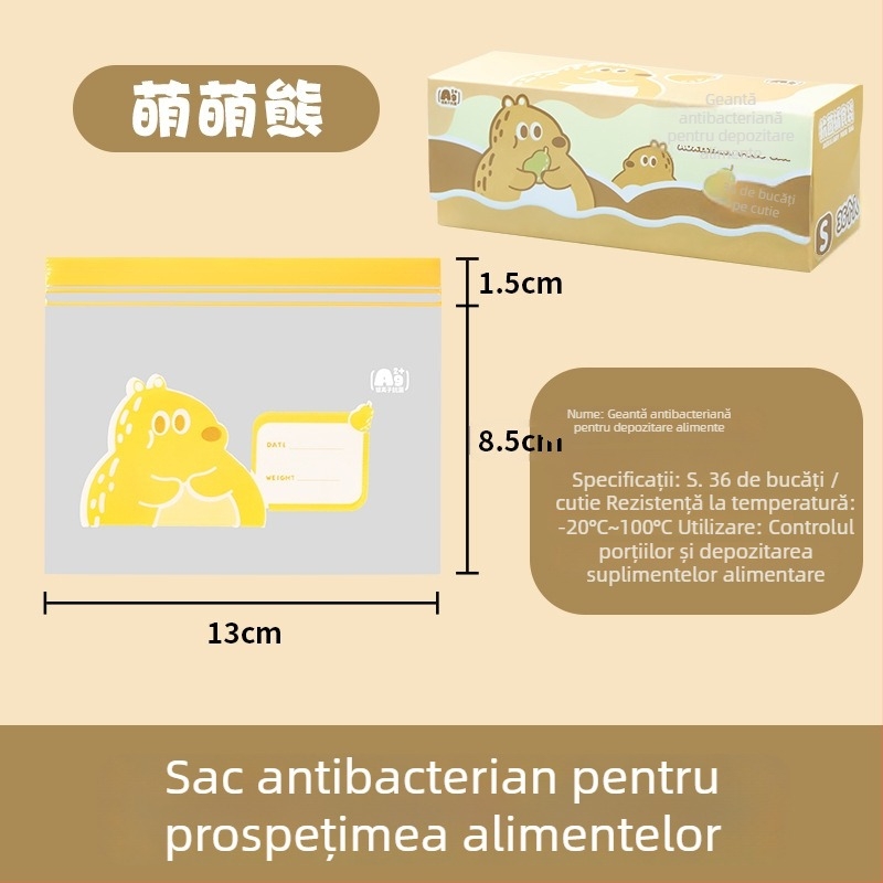 Sac sigilat pentru depozitarea alimentelor, antibacterian, PE de calitate alimentară; Material: PE; Lungime sigilare: 5–20 cm; Toleranță grosime: ±0.1–0.3 mm; 36 buc./cutie; Brand: Junyu.
