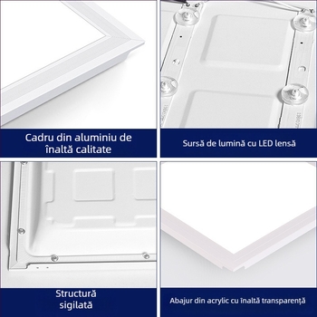 Panel LED pentru plafon Upgraded Flat Light Gold T3, 220V, 1500 lm, 6500K, aluminiu