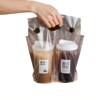 Sac de unică folosință pentru băuturi de take-out, pentru pahare simple sau duble, transparent, material poliester, ambalaj 50 de bucăți pentru fiecare tip de pahar, potrivit pentru ceai cu lapte, cafea, ceai de lămâie și ceai de fructe