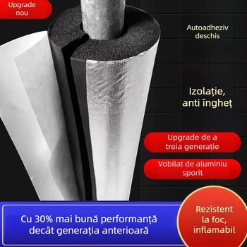Manșetă izolatoare pentru țevi din cauciuc și plastic, autoadezivă, izolație termică, ignifugă clasa B2, conductivitate termică 0,03 W/mK, aplicație: țevi de apă și instalații de climatizare