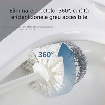 Perie de toaletă cu peri moi, cap rotund, montaj pe perete cu protecție împotriva stropilor, mâner lung, cu bază, din plastic